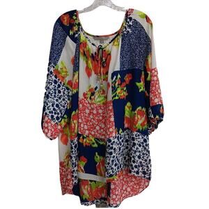 EUC Valerie Stevens Colorful Flowing Hi/Lo Top with Lace Size 2X